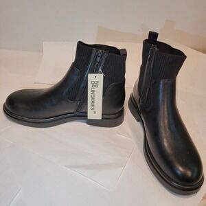 No Boundaries Women's Black Ankle Boots Knit Cuff Lug Sole Side Zip US 9 New